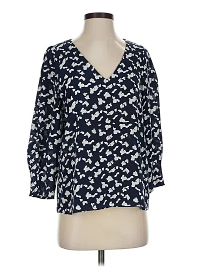 Pre-owned Tanya Taylor 3/4 Sleeve Silk Top Blue Floral Pattern V Neck Tops