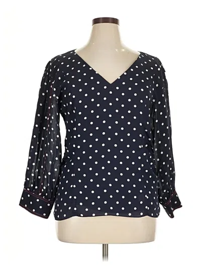 Pre-owned Tanya Taylor 3/4 Sleeve Silk Top Blue Polka Dots Pattern V-neck Tops