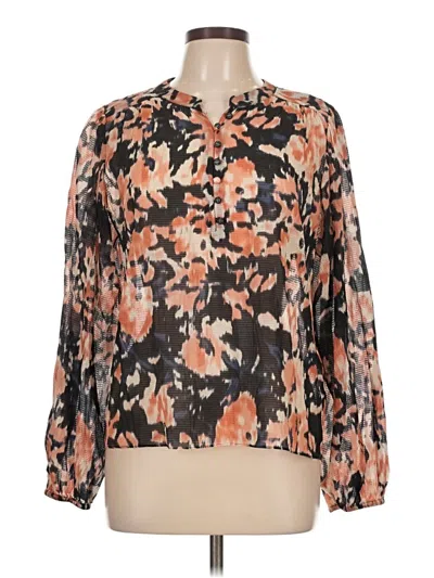Pre-owned Tanya Taylor 3/4 Sleeve Silk Top Brown Floral Pattern Keyhole Neckline Tops