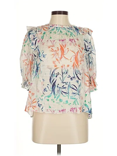 Pre-owned Tanya Taylor 3/4 Sleeve Silk Top Ivory Cold Shoulder Neckline Tops In White