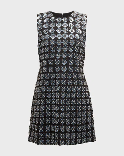 Tanya Taylor Abigail Sequined Flower Sleeveless Mini Dress In Black