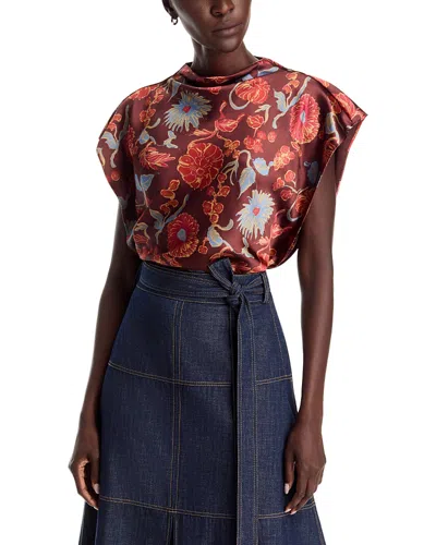 Tanya Taylor Adrian Mock Neck Top In Brown