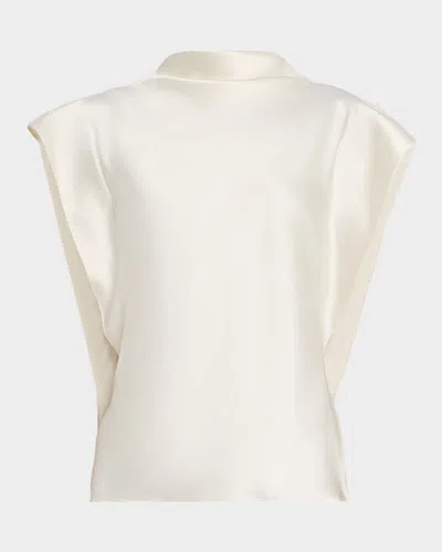 Tanya Taylor Adrien Draped Satin Top In White