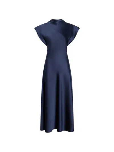 Tanya Taylor Adrien Draped-neck Midi Dress In Blue