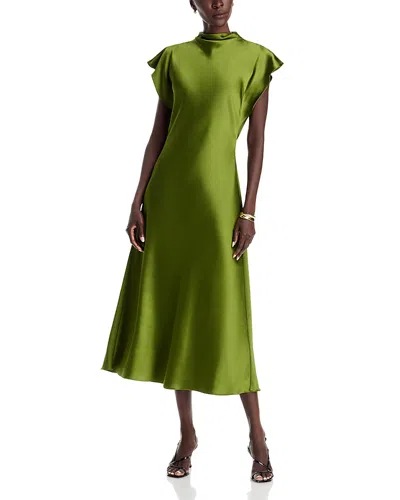 Tanya Taylor Adrien Mock Neck A Line Dress In Green