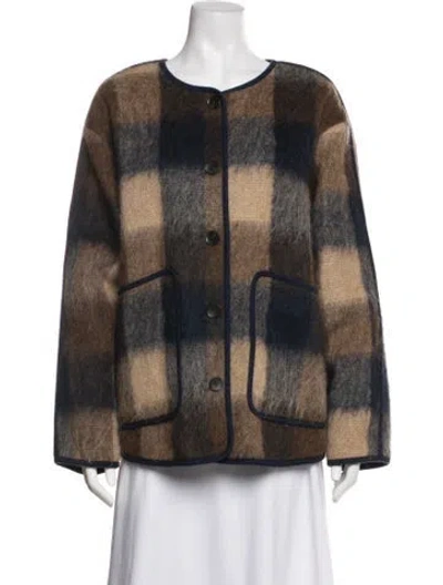 Pre-owned Tanya Taylor Alpaca Plaid Print Jacket In Brown