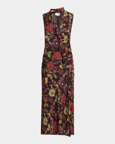 Tanya Taylor Amelia Sleeveless Floral Scarf Dress In Dark Fig M