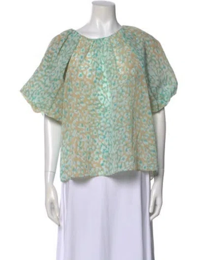 Pre-owned Tanya Taylor Animal Print Crew Neck Blouse In Green