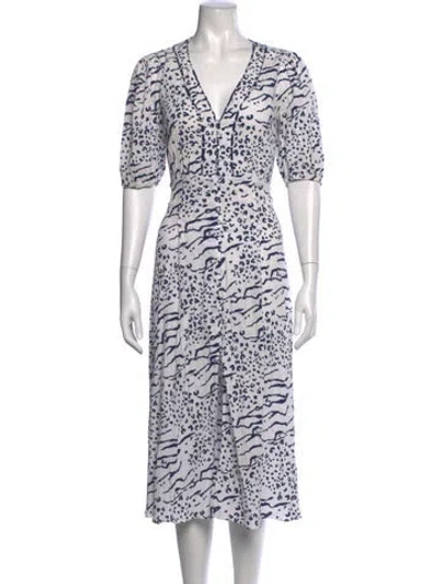 Pre-owned Tanya Taylor Animal Print Midi Length Dress In White