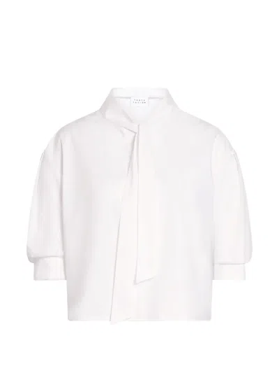 Tanya Taylor Anna Pussy-bow Short-sleeve Top In 화이트