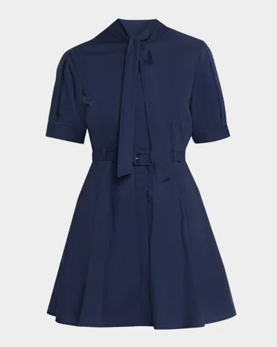 Tanya Taylor Anna Short-sleeve Poplin Mini Dress In Blue