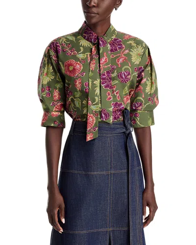 Tanya Taylor Anna Tie Neck Top In Green