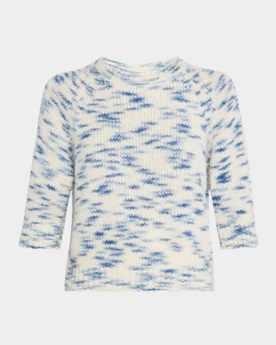 Tanya Taylor Annette Quarter-sleeve Sweater In Cream / Bluebird Mul