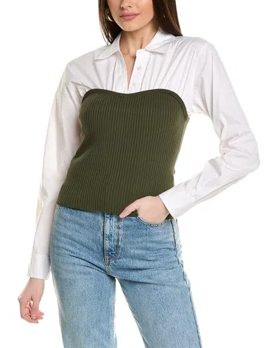 Tanya Taylor Anya Long-sleeve Combo Knit Top In Olive White