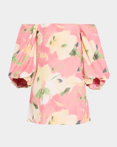 Tanya Taylor Ashley Printed Off-the-shoulder Dress In Punchy Pink Multi