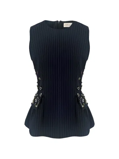 Tanya Taylor Astrid Embellished Top In Blue