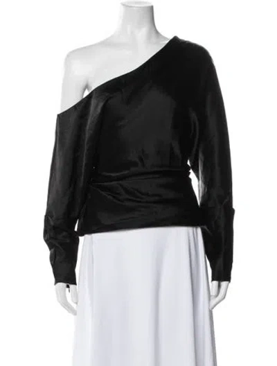 Pre-owned Tanya Taylor Asymmetrical Long Sleeve Top In Black
