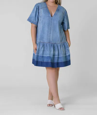 Tanya Taylor Athena Dress In Layered Denim In Multi