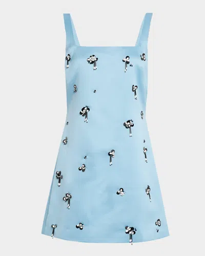 Tanya Taylor Barton Embellished Satin Mini Dress In Blue
