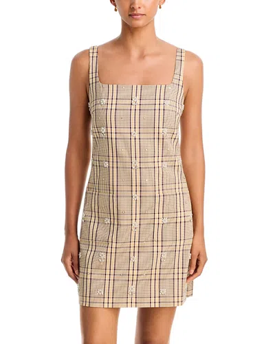 Tanya Taylor Barton Faux Pearl Embellished Mini Dress In Brown