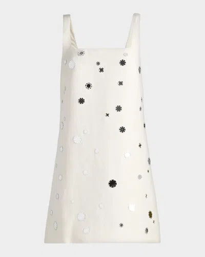 Tanya Taylor Barton Mirror Embellished Linen-blend Minidress In White