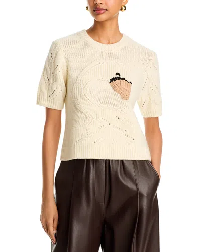 Tanya Taylor Baxter Wool Swan Short Sleeve Sweater In Neutral