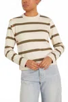 Tanya Taylor Berk Crew Neck Long Sleeve Top In Cream/fern Stripe In White