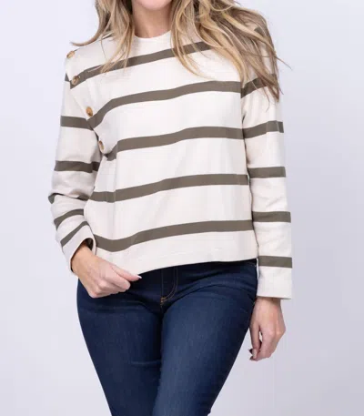 Tanya Taylor Berk Long Sleeve Top In Cream/fern Wide Stripe In Multi