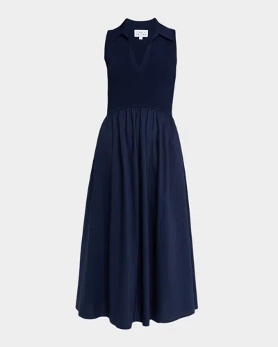 Tanya Taylor Bess Mixed-media Midi Dress In Blue