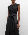 Tanya Taylor Betty Ruched Cap-sleeve Top In Black