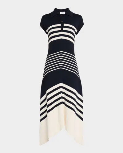Tanya Taylor Blaine Stripe Knit Polo Dress In Maritime Blue Cream Multi
