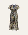 Tanya Taylor Blaire Printed Linen-silk Midi Faux-wrap Dress In Maritime Blue Multi