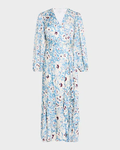 Tanya Taylor Blaire Printed Long-sleeve Wrap Dress In Blue Bird Multi