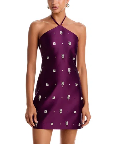 Tanya Taylor Bree Embellished Halter Neck Dress In Purple