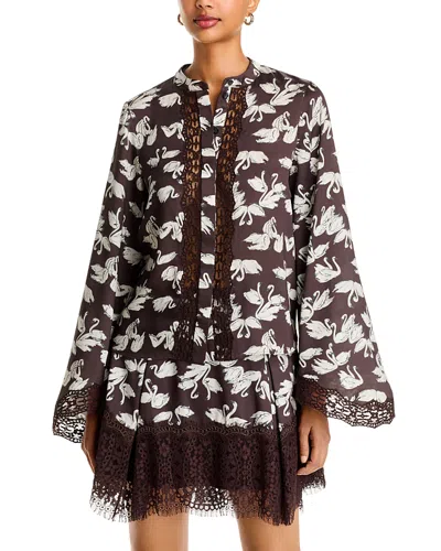 Tanya Taylor Brielle Lace Trim Flowy Sleeve Top In Brown