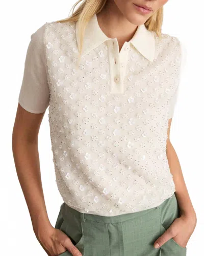 Tanya Taylor Camilla Polo Knit Top In Cream In White