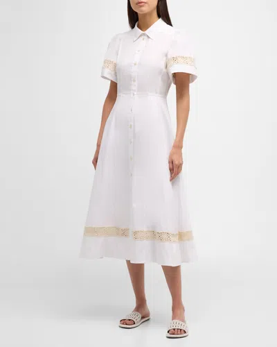 Tanya Taylor Carlton Short-sleeve Crochet-trim Midi Shirtdress In Optic White