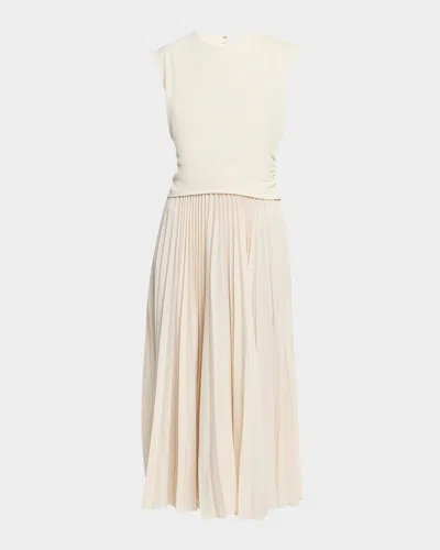 Tanya Taylor Carly Sleeveless Pleated Midi Dress In White