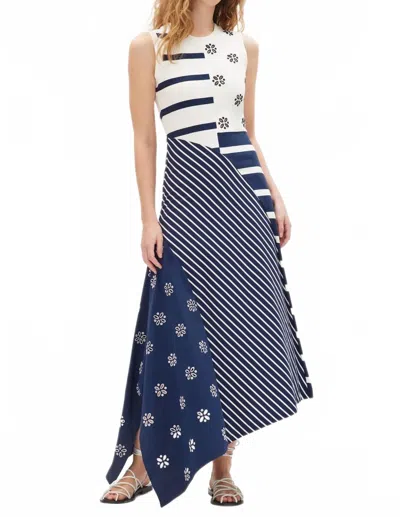 Tanya Taylor Cassidy Round Neck Midi Dress In Maritime Blue Multi
