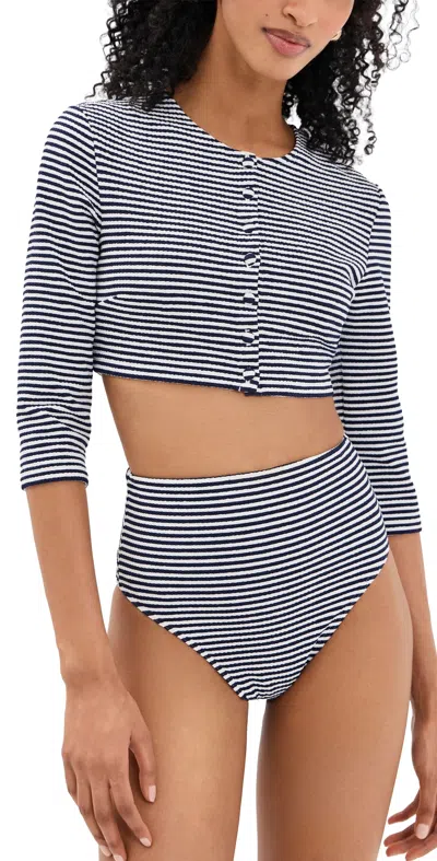 Tanya Taylor Catherine Striped Top Maritime Blue/ Cream Multi