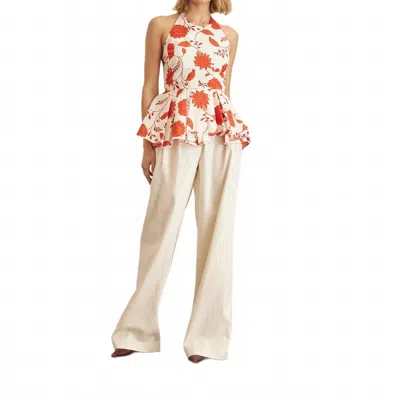 TANYA TAYLOR CELESTE HALTER TOP IN CREAM/TOMATO