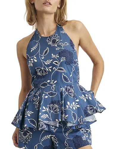 Tanya Taylor Celeste Halter Neck Top In Blue