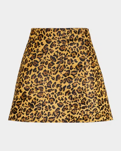 Tanya Taylor Celine Leopard-print Calf Hair Skirt In Yellow