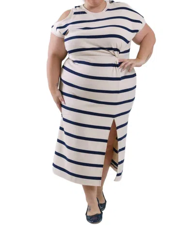 Tanya Taylor Charlie Dress - Plus In Cream/maritime Blue Stripe In Black