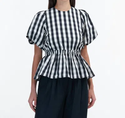 Tanya Taylor Chelsey Gngham Puffer Sleeve Top In Black/ White In Multi
