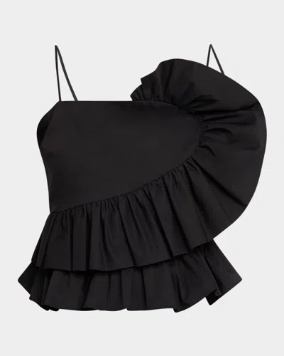 Tanya Taylor Claudette Architectural Ruffle Top In Black