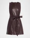 Tanya Taylor Claudia Belted Vegan Leather Mini Dress In Brown