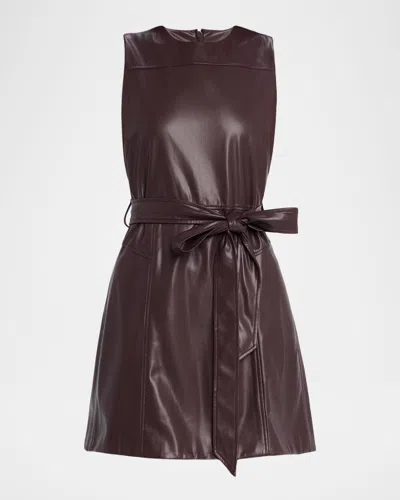 Tanya Taylor Claudia Belted Vegan Leather Mini Dress In Brown