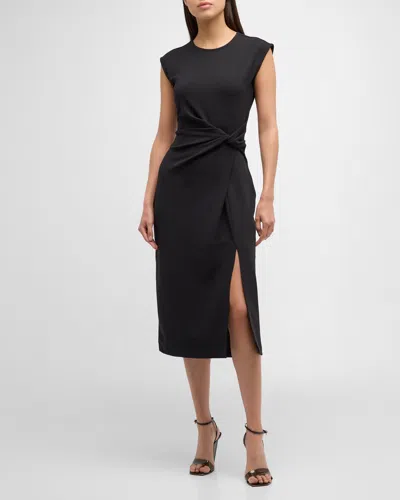 Tanya Taylor Cody Sleeveless Twisted-waist Midi Dress In Black