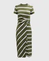 Tanya Taylor Cody Twisted-waist Short-sleeve Striped Midi Dress In Green